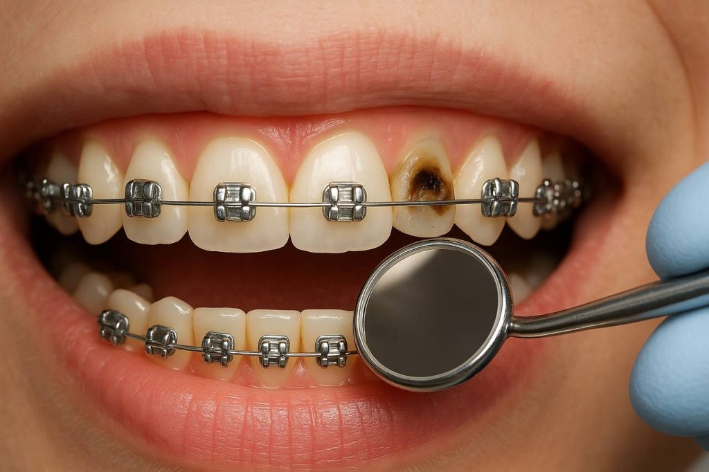 پوسیدگی دندان در بیمار ارتودنسی با براکتهای فلزی