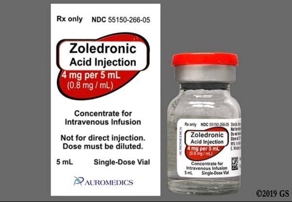 ویال داروی Zoledronic Acid تزریقی ۴ میلی‌گرم در ۵ میلی‌لیتر برای تزریق وریدی، محصول Auromedics